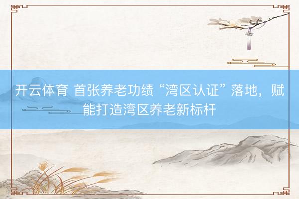 开云体育 首张养老功绩 “湾区认证” 落地，赋能打造湾区养老新标杆
